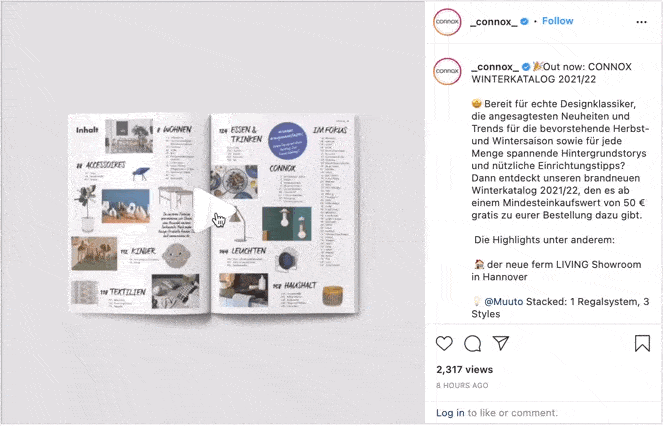 An Instagram post with an animation of browsing through their catalog.