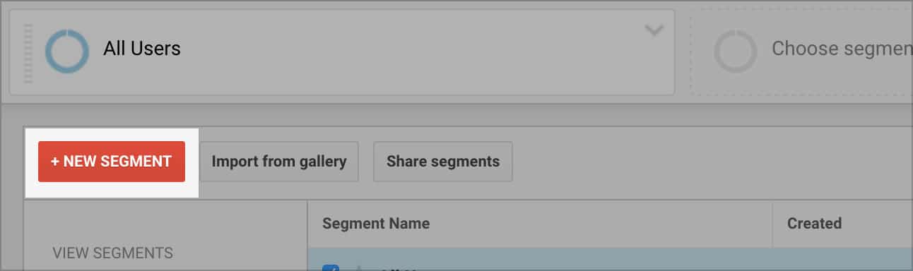 Creating a new segment in Google Analytics.