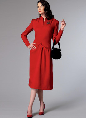 Butterick B6374 (Digital) | Misses' Swan-Neck or Shawl Collar Dresses with Asymmetrical Gathers