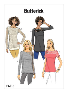 Butterick B6418 (Digital) | Misses' Knit, Lace-Detail Tops | Front of Envelope