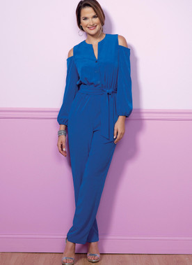 Butterick B6462 (Digital) | Misses' Cold-Shoulder Top, Tunic, Dress and Jumpsuit with Sash, and Pull-On Pants