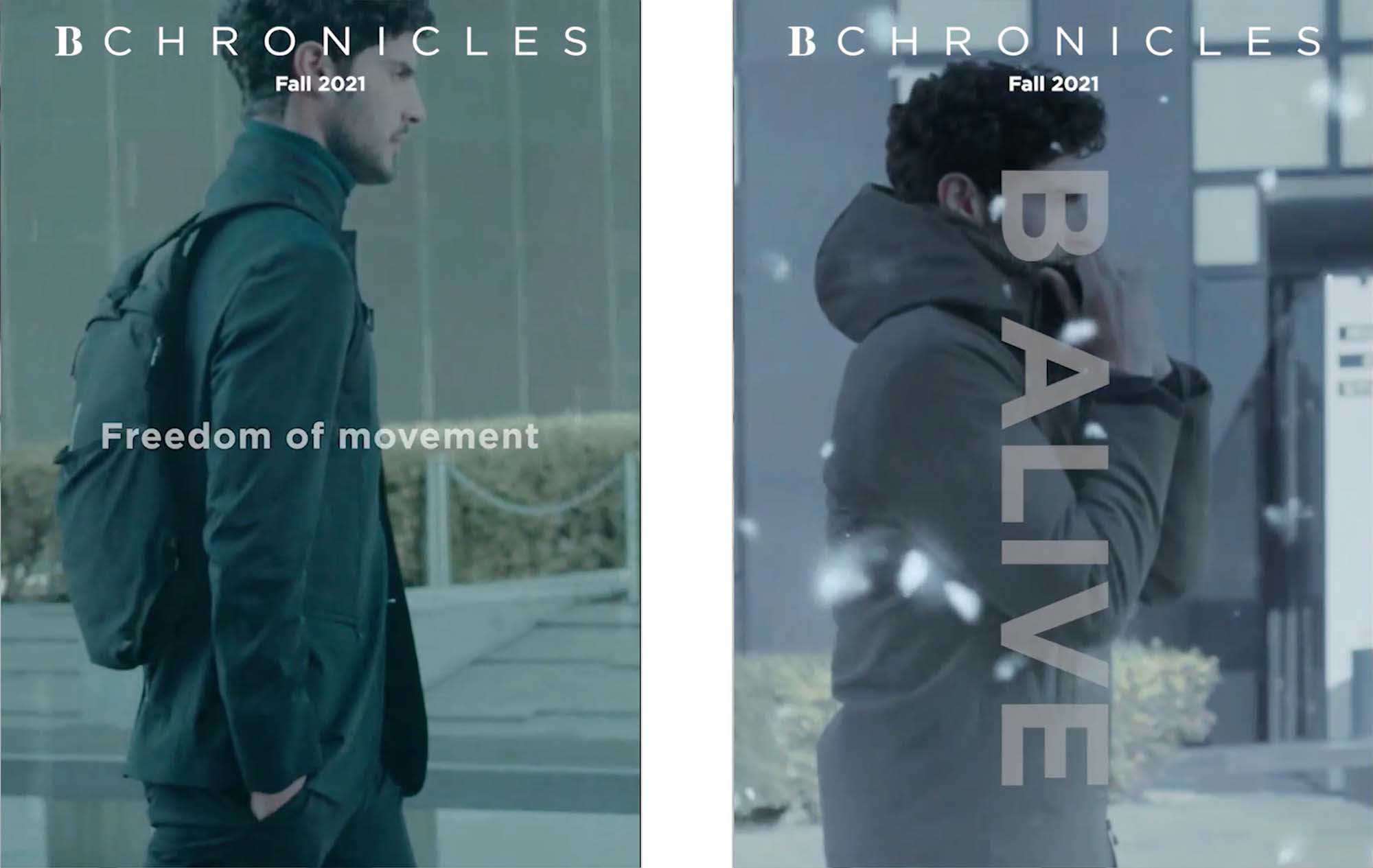 Two screenshots of Boggi Milano's Fall catalog cover showing that the cover changes as it's a video.