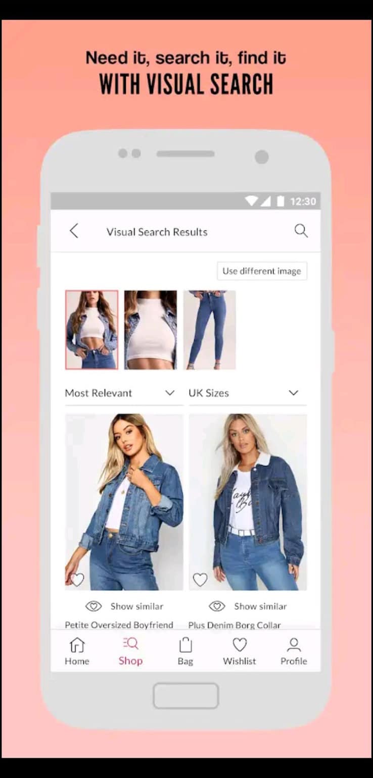 Shoppers can use their own snaps or images from other channels to visually search for similar styles.