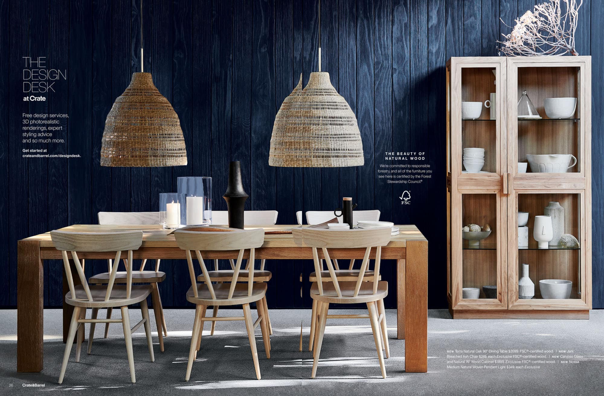 Dark wooden walls with a light-colored dining table and chair set.