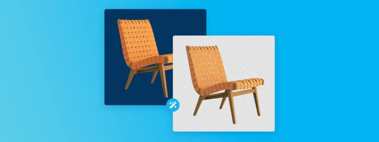 Two images of the same orange chair. Left: The image has a blue background. Right: The image has no background.