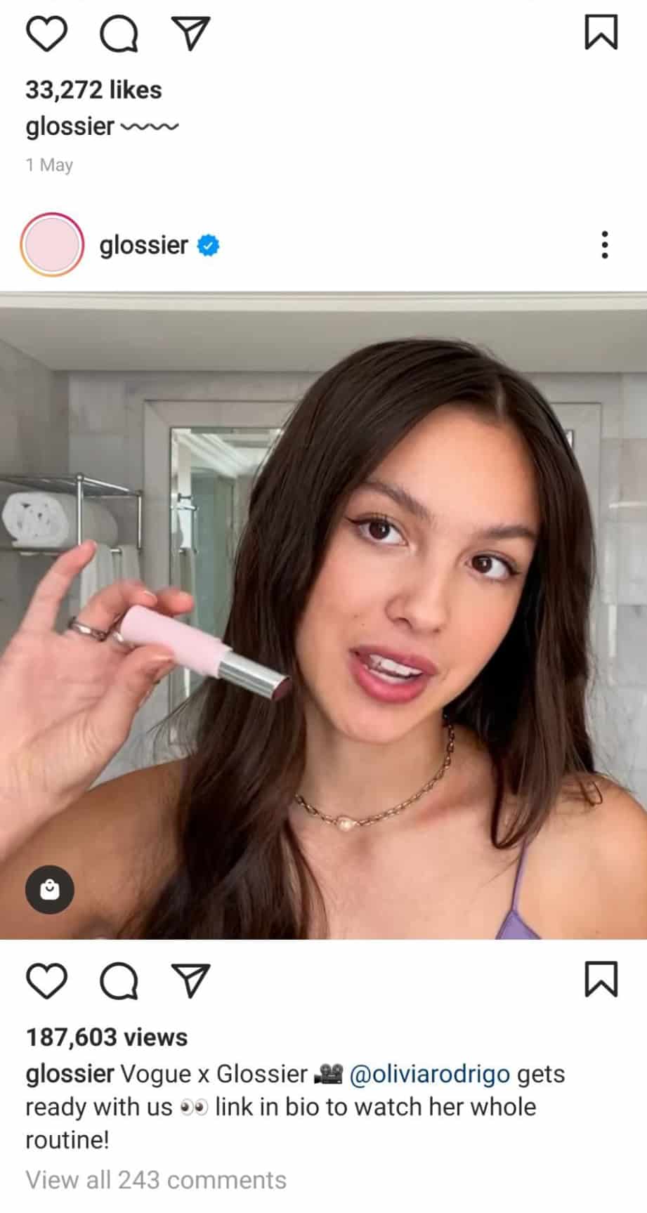 Glossier regularly features loyal 'brand-reps' who post short video tutorials of them using their products.