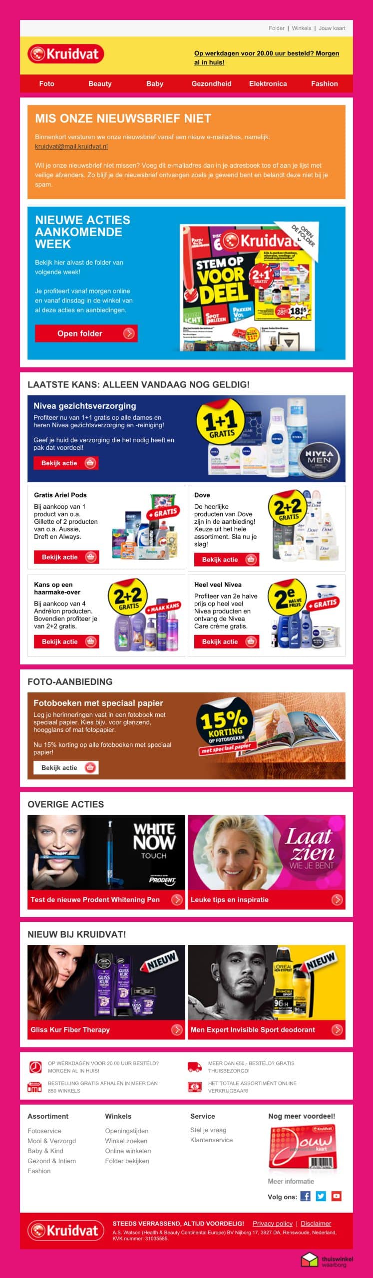 A mail sent out by Kruidvat, highlighting their upcoming week’s weekly ad (light blue section).