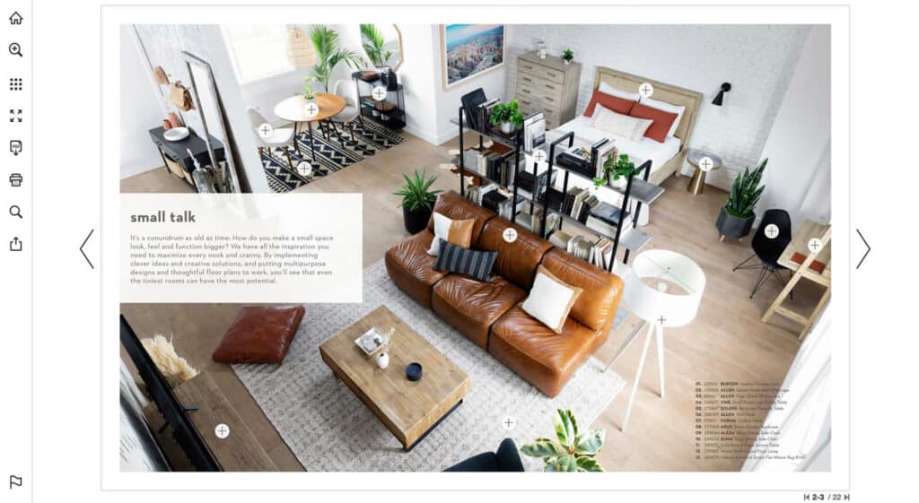 Top-down view of a small space beautifully decorated in Living Space's catalog.