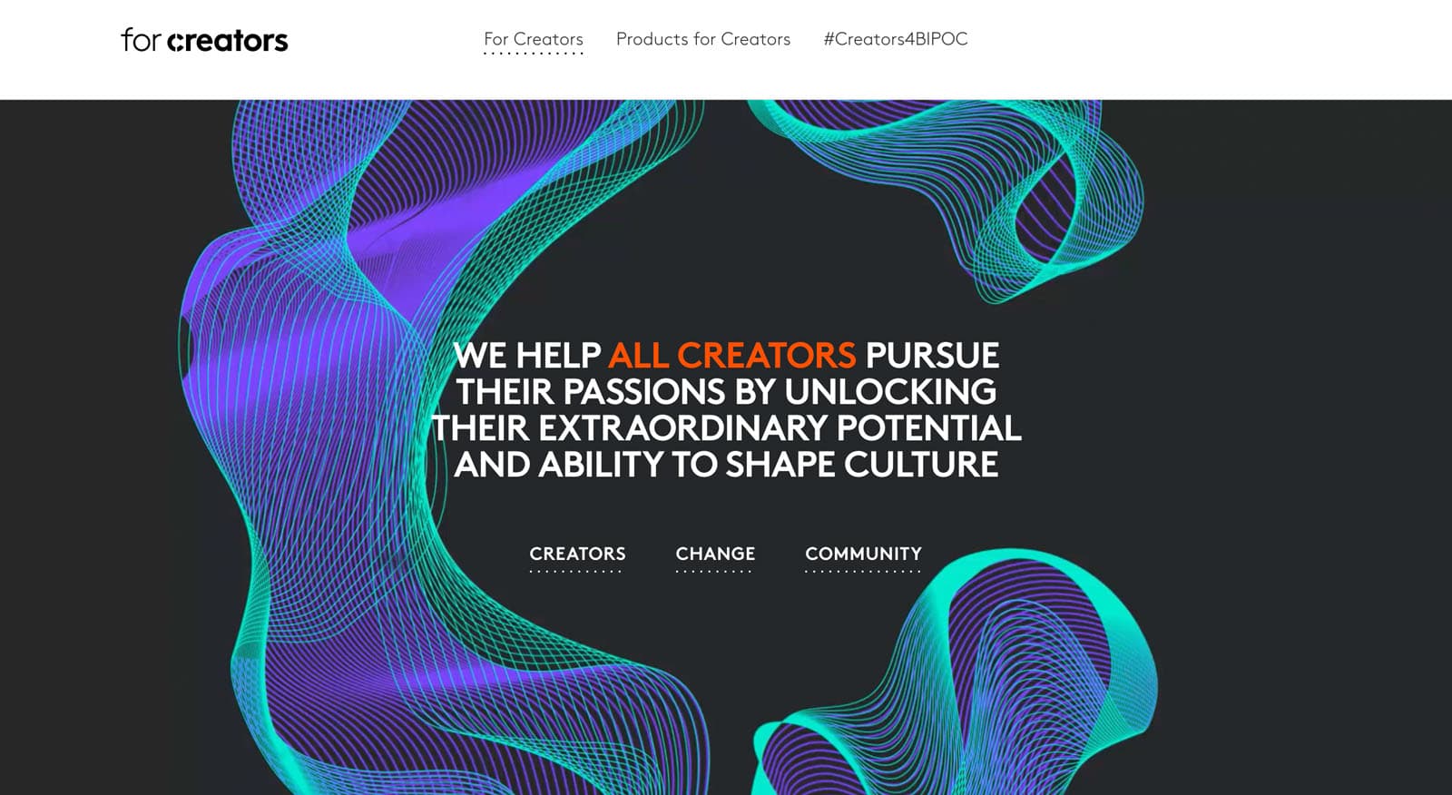 Screenshot of Logitech's site for creators. Copy includes: We help all creators pursue their passions.