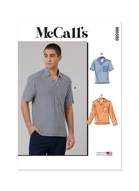 McCall's M8589 | McCall's Sewing Pattern Men's Top with Sleeve Variations | Front of Envelope