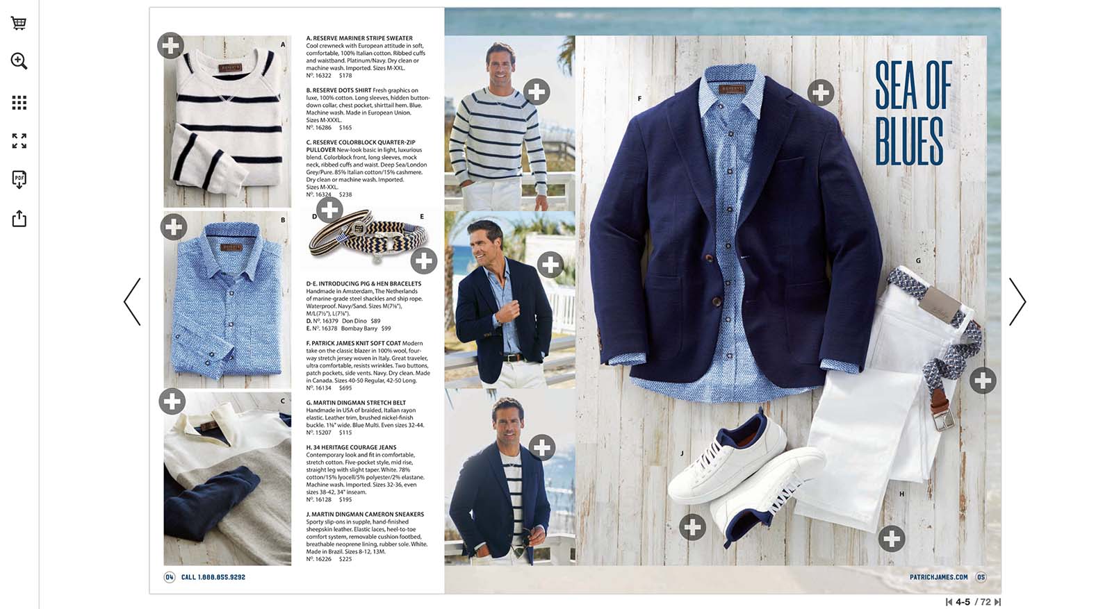 Pages from Patrick James's catalog, where various shirts are tagged to indicate they are clickable (and shoppable).