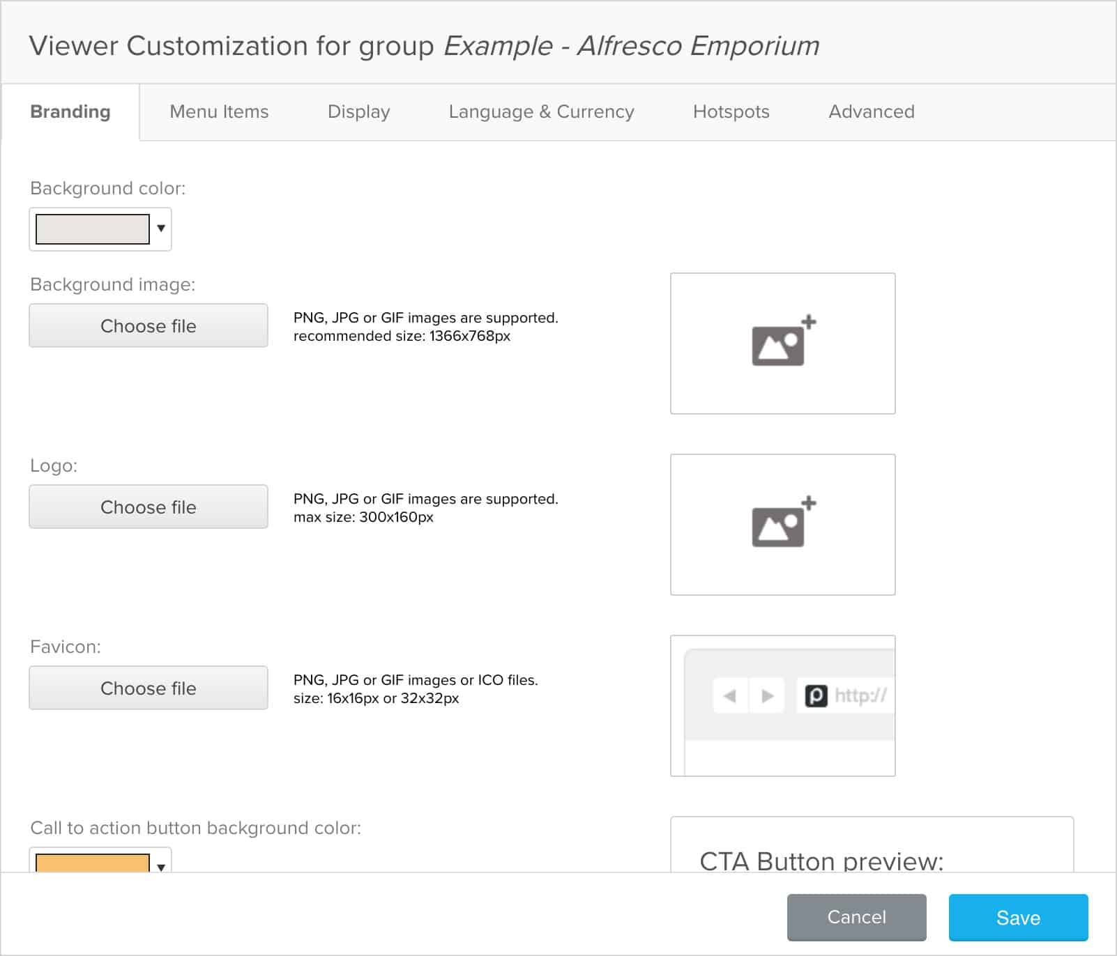 Modal for branding settings in Publitas.