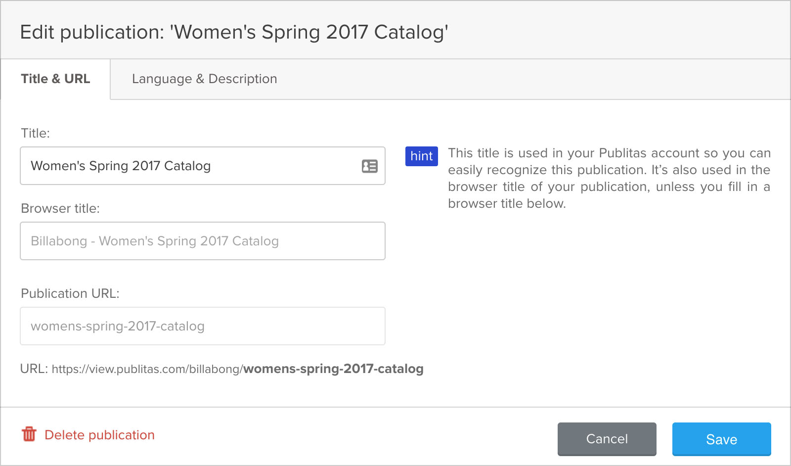 Setting the metadata of a catalog in Publitas.