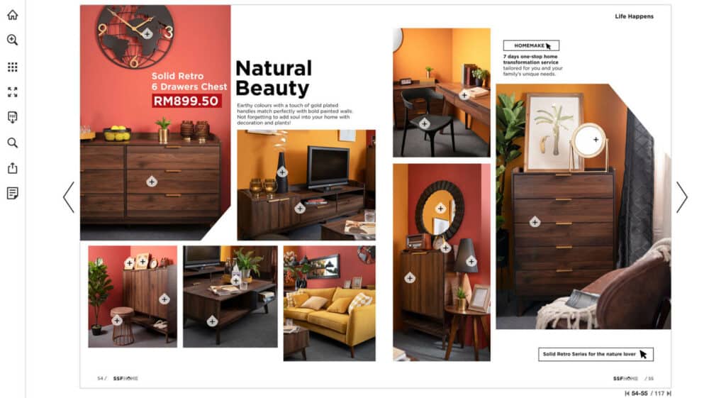 A spread from SSF Home's catalog showing a collage of shots from different angles in an appartment.