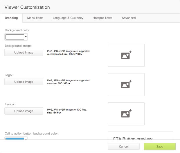 Viewer customization section of Publitas.