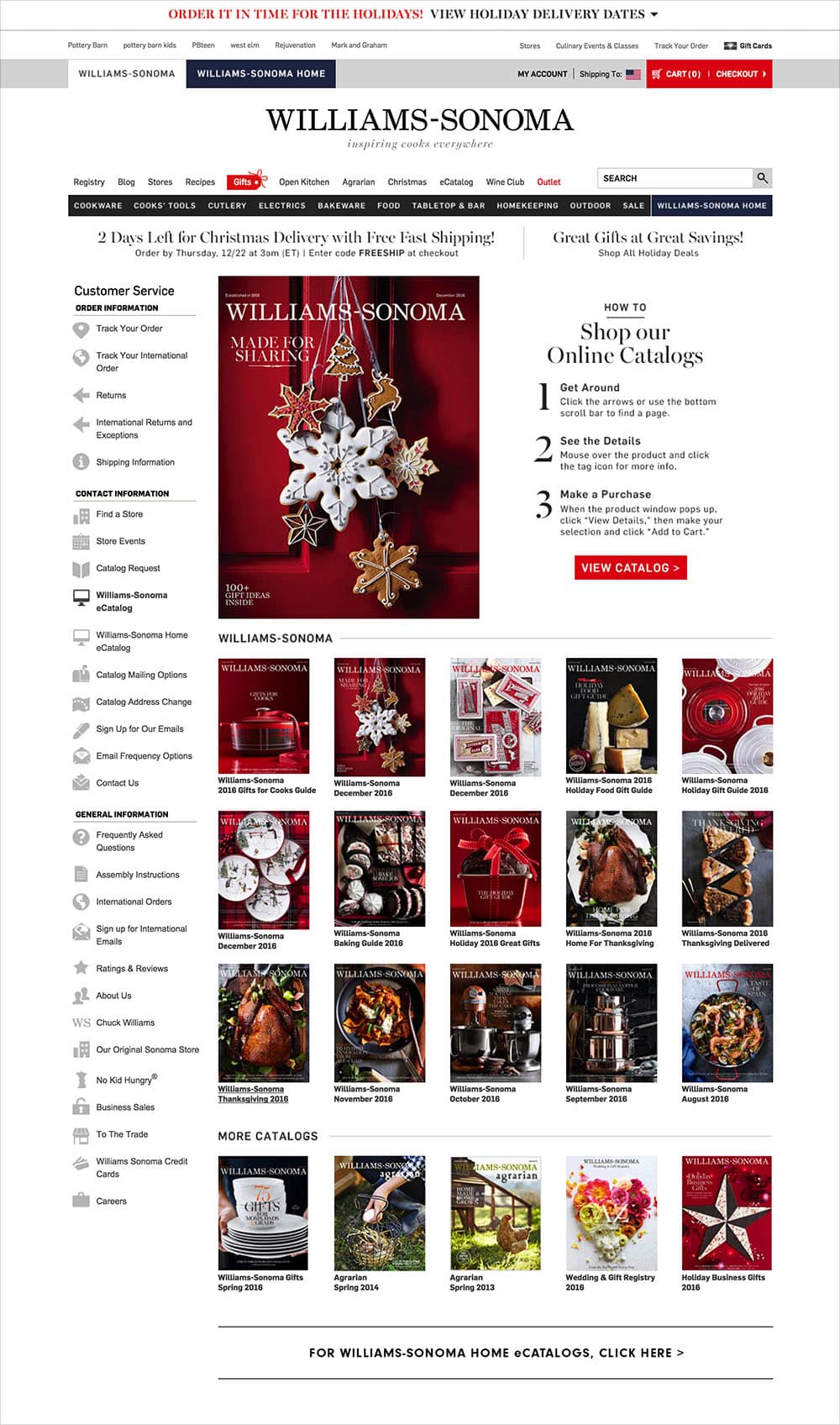 William-Sonoma’s catalog landing page.