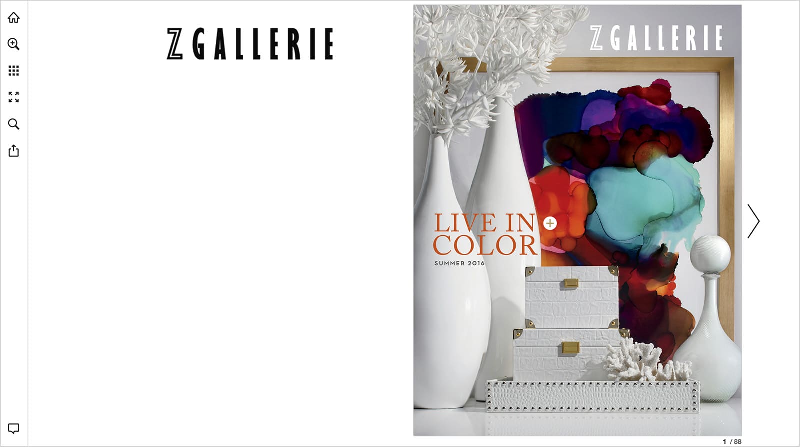 Example of Z Gallerie - Publitas online publication.