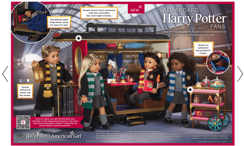 American girl dolls dressed up as harry potter characters