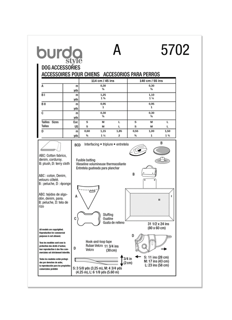 Burda Style Sewing Patterns BUR5702 | Burda Style Sewing Pattern 5702 Pet Accessories | Back of Envelope