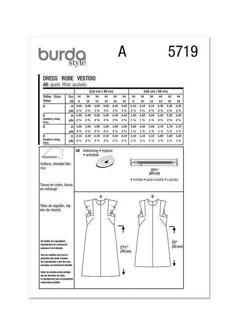 Burda Style Sewing Patterns BUR5719 | Burda Style Sewing Pattern 5719 Misses' Dress | Back of Envelope