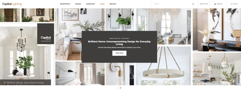 Screenshot of Capitol lighting's website. Showing various lamps.