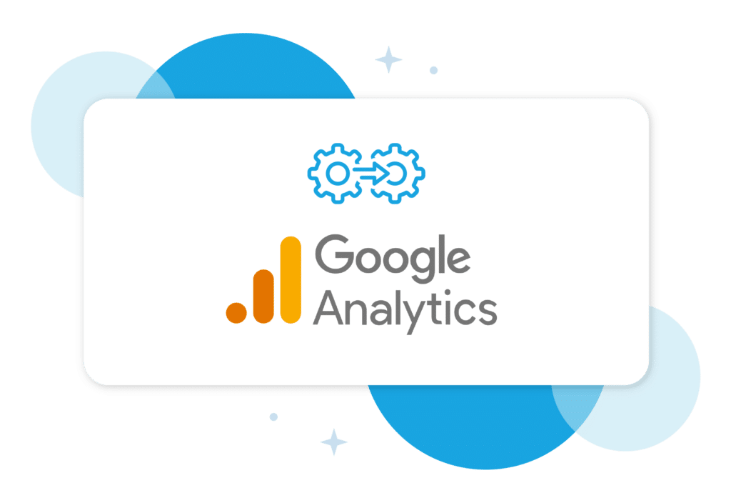 Logotipo de Google Analytics y dos engranajes enganchados entre sí