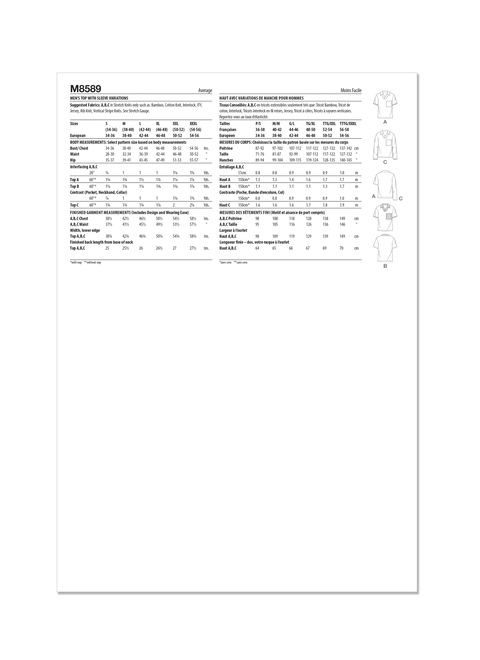 McCall's M8589 | McCall's Sewing Pattern Men's Top with Sleeve Variations | Back of Envelope