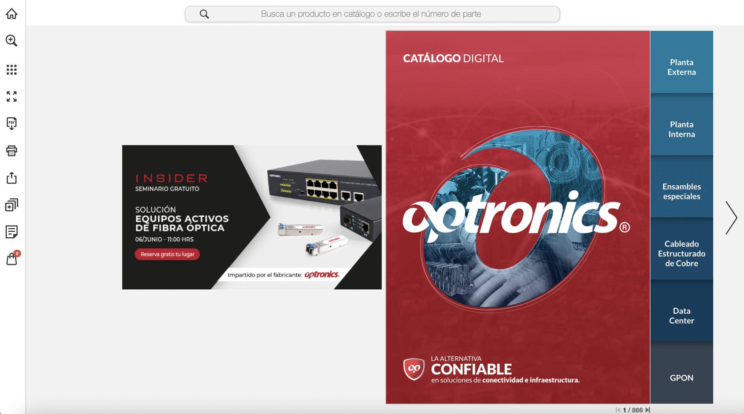 Screenshot of Optronics Digital catalog intro page