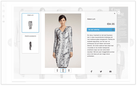 A screenshot of product hotspot, showcasing a dress, inside Expresso Fashion's catalog. 