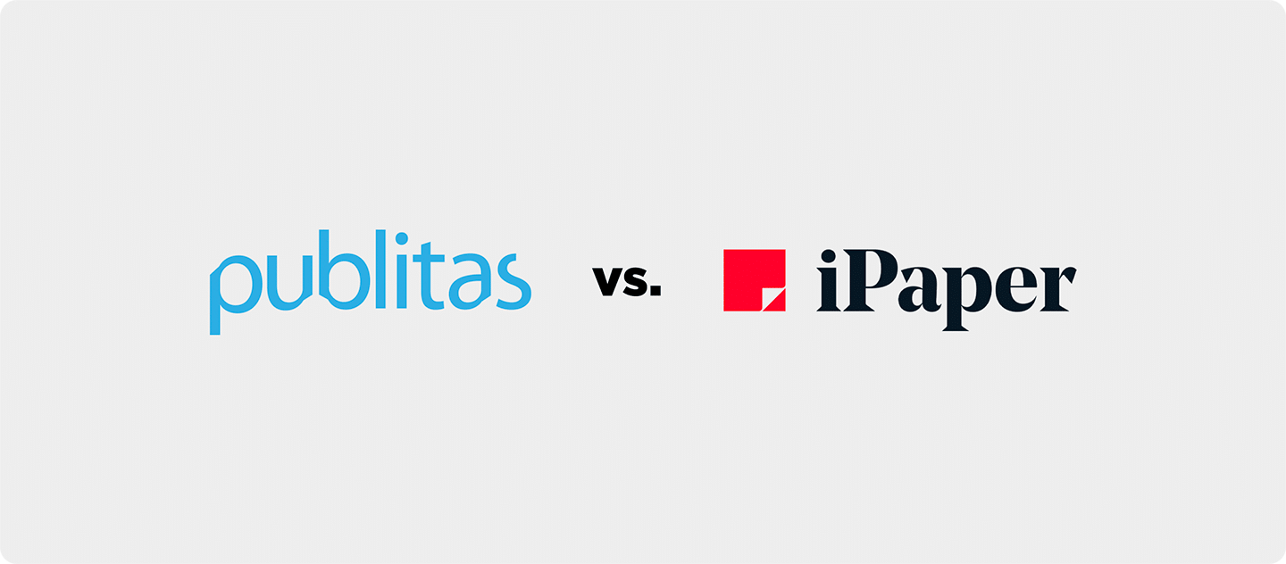 Publitas logo vs. IPaper logo to indicate Publitas as iPaper alternative.