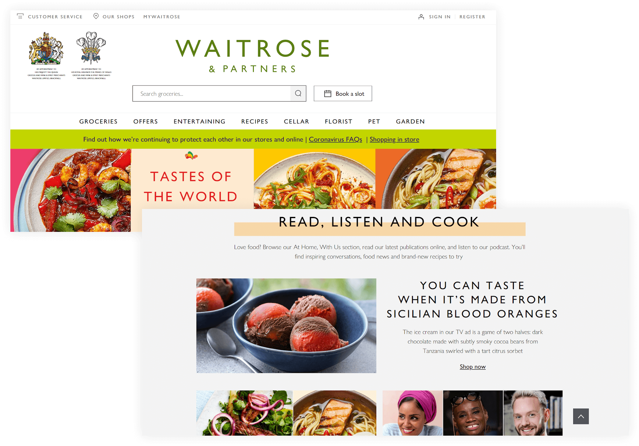 Examples of food suggestions on Waitrose's site.