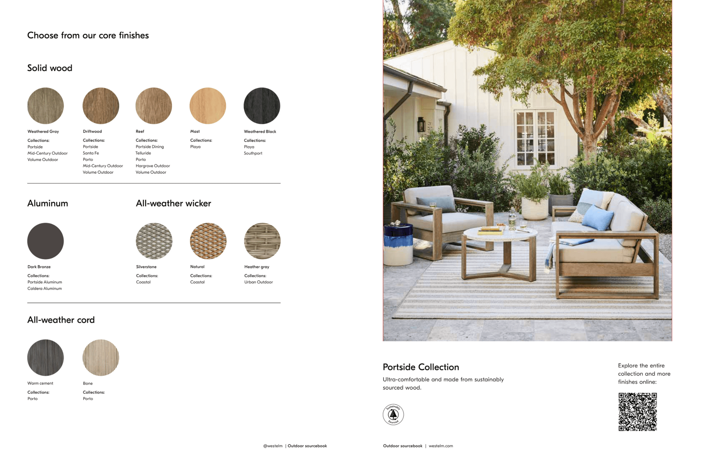 An overview of core finishes such as weathered grey, driftwood, or reef. Each displayed with a small sample.