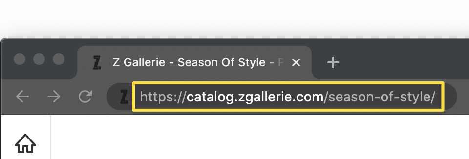 URL in browser reading catalog.zgallerie.com instead of view.publitas.com